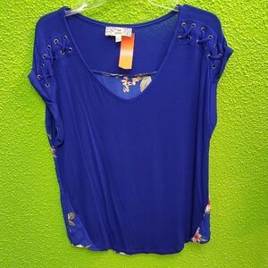 Pink Republic Blue Cap Sleeve Embellished Blouse